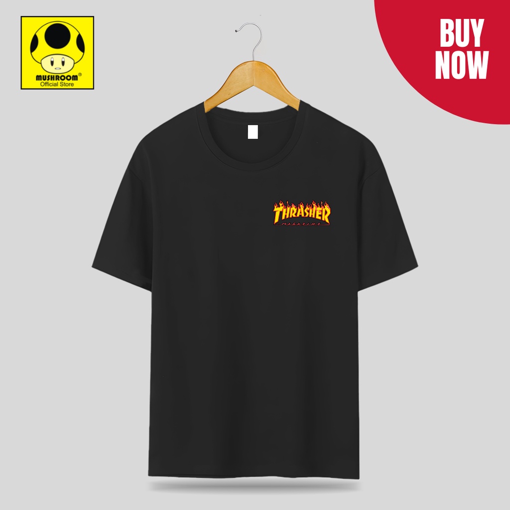 T SHIRT KAOS THRASHER FLAME BLACK AUHTENTIC FULL LEBEL