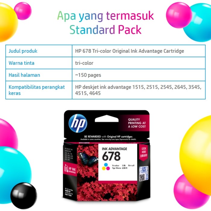 CARTRIDGE HP 678 COLOR / TINTA CATRIDGE HP678 COLOUR ORIGINAL - RESMI