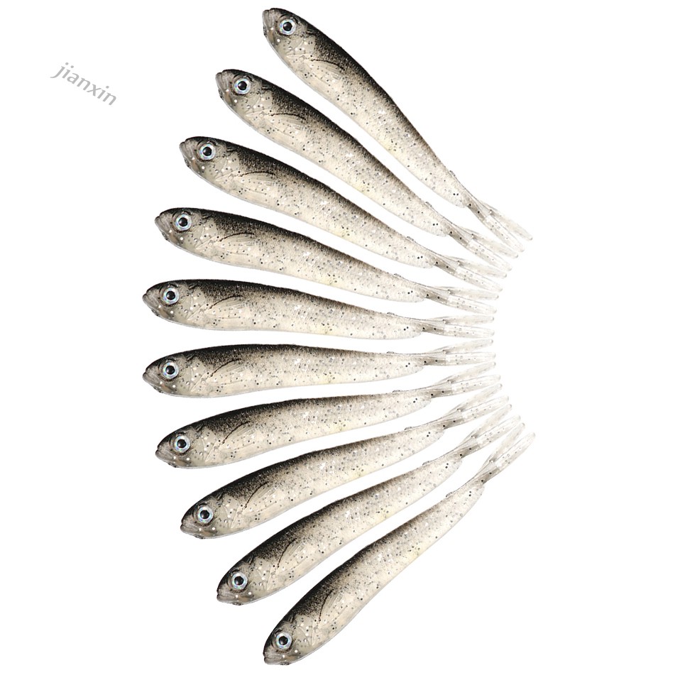 [Jianxin] 10pcs Umpan Pancing Ikan Bahan Silikon Lembut dengan Mata 3D