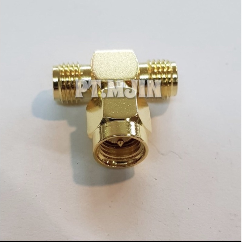 Konektor Adapter T SMA 2 female ke 1 Male Gold