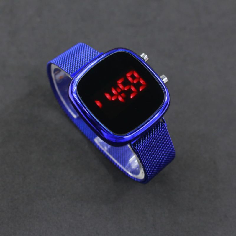 Jam Tangan Wanita LED Watch Oval Mesh Strap pasir magnet / jam LED Digital watch