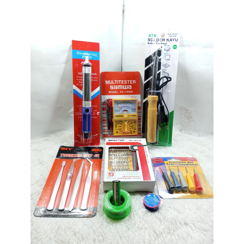 Alat Solder Listrik SOLDER gagang Kayu 40Watt / Multitester Analog / Sedotan Timah / Pinset Set / Ob