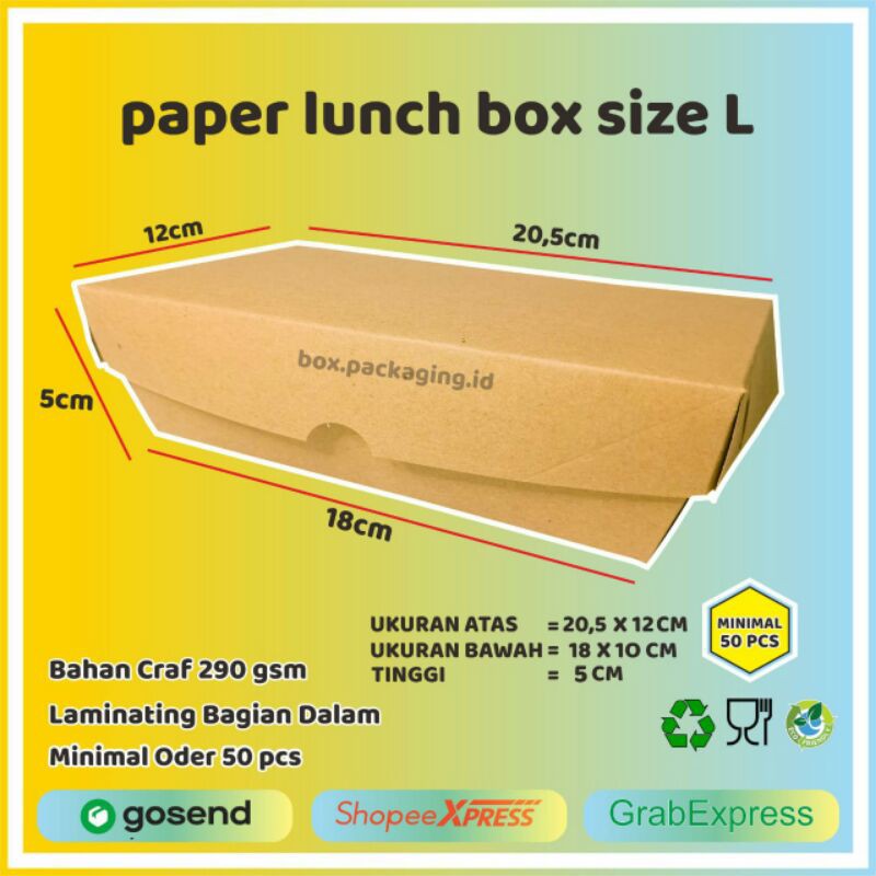 paper lunch box kotak Makanan Dus Kemasan makanan packaging Nasi ayam Geprek snack L