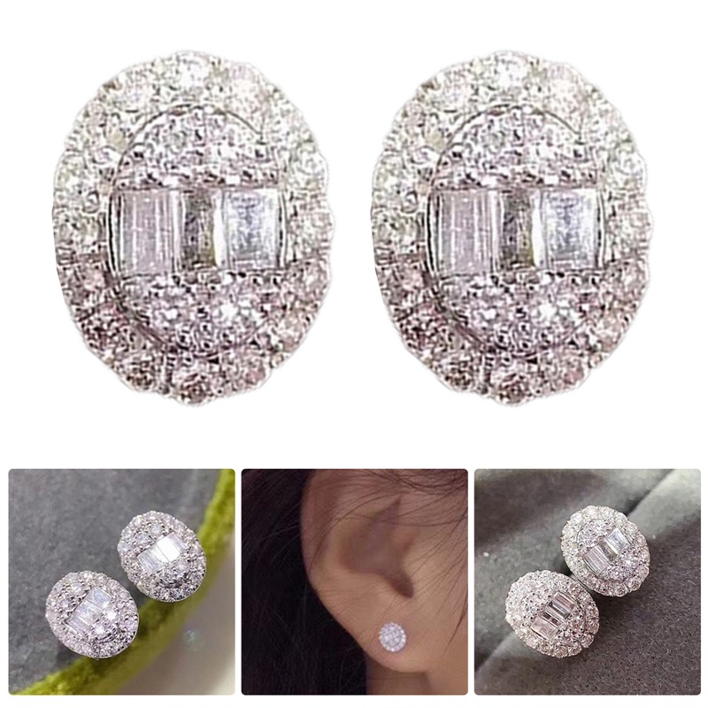 Anting Stud Kristal Kubik Zirkonia Bentuk Oval Untuk Wanita