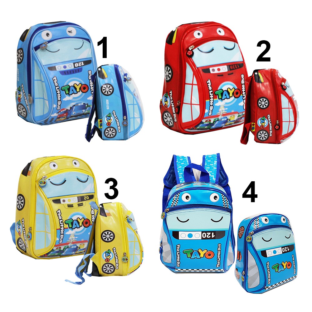 Tas Ransel Anak Sekolah Laki Laki PG / PAUD Motif Mobil BUS ASTRONOT Bahan Kain Sponge Anti Air DUA RESLETING