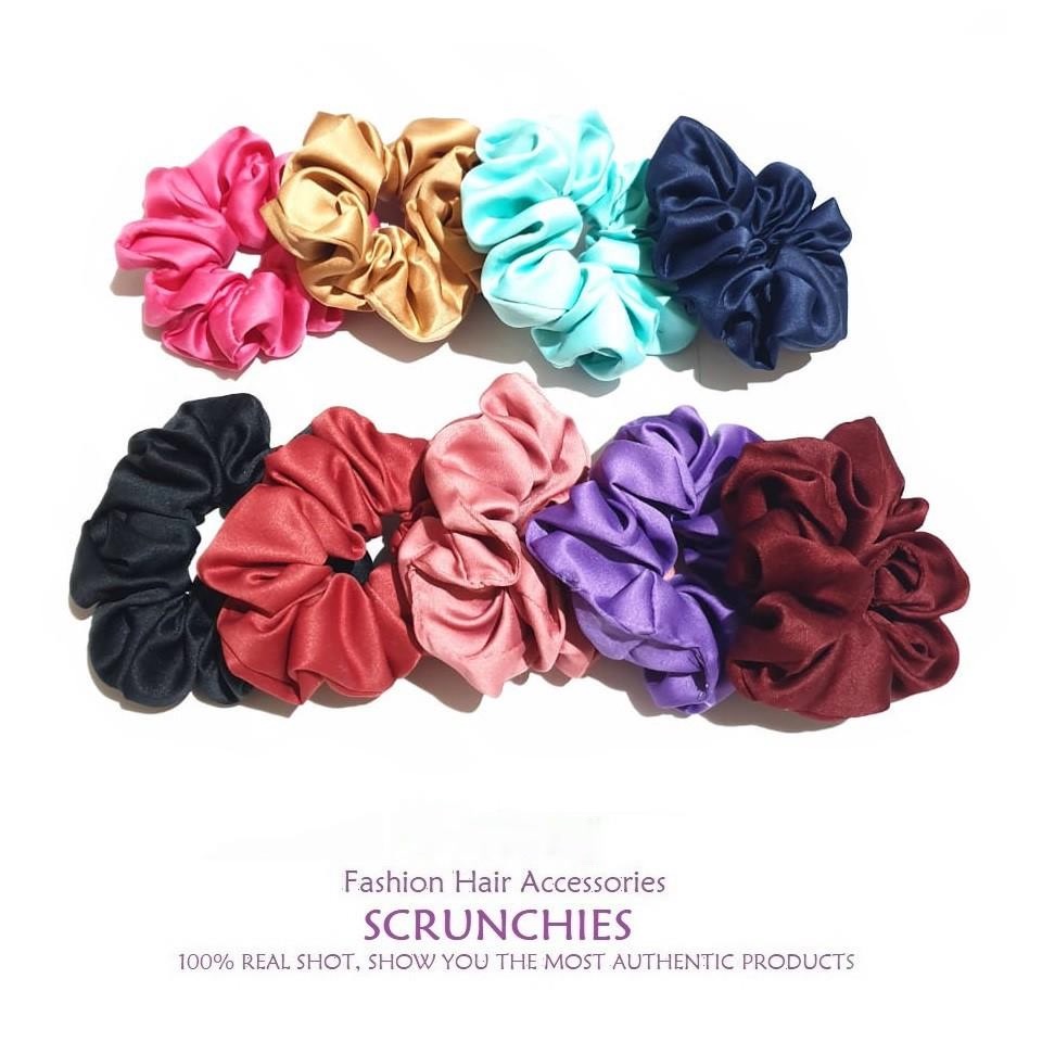 Scrunchie Velvet Silk Ikat Rambut Warna Doff Kunciran Cepol Matte Bahan Satin Velvet