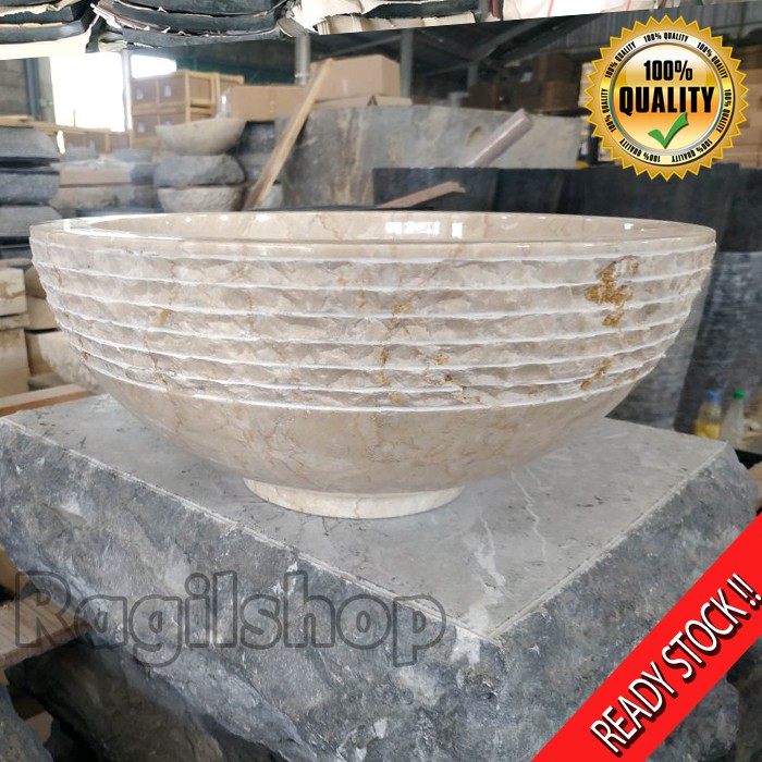  Wastafel  bulat mangkok luar motif kombinasi pahat natural 