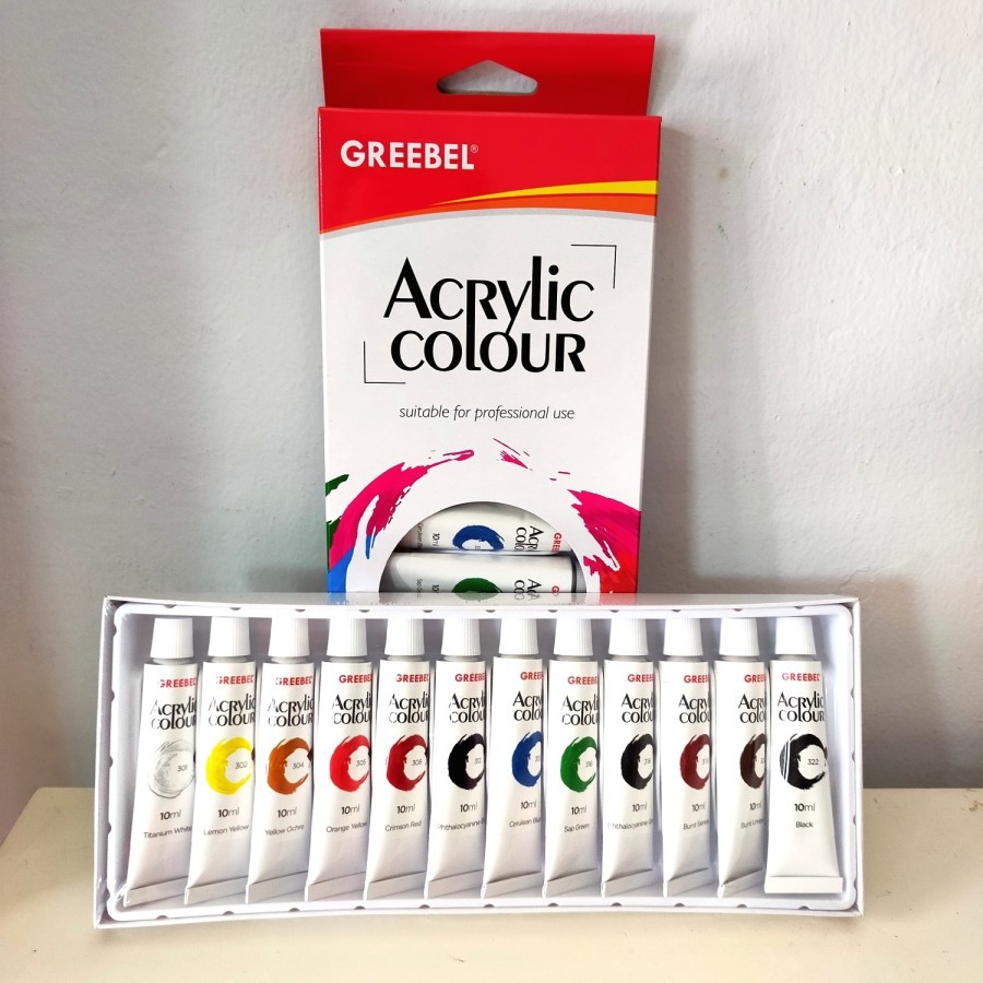 GREEBEL Acrylic Colour 12 x 10ml Cat Akrilik Non Toxic