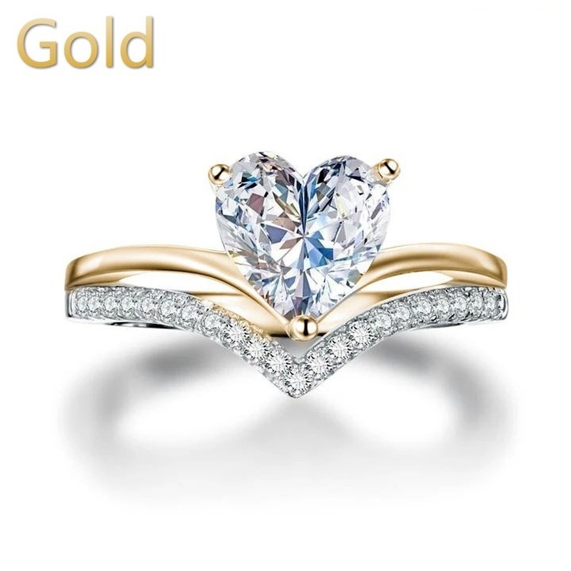 Set Cincin Zircon Kristal Bentuk Hati Warna Silver Untuk Wanita