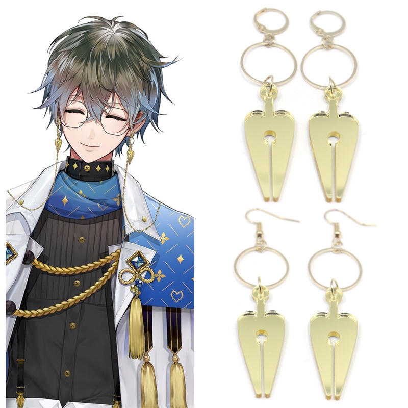 Anting Klip Desain Jangkar Hololive VTuber Luxiem Ike Eveland Warna Emas Gaya Punk Untuk Cosplay