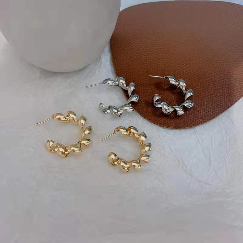 Anting Tusuk Bentuk C Spiral Simple Bahan Sterling Gold &amp; Silver (Takota 039)