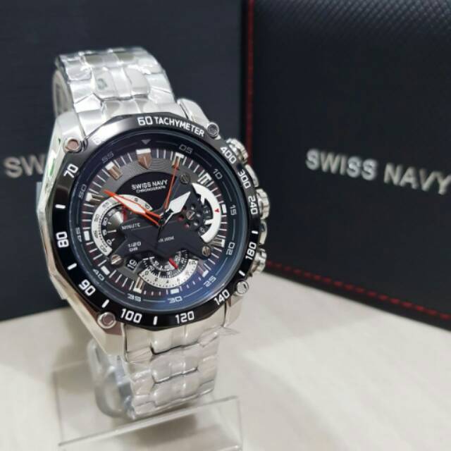 jam tangan swiss navy sn8958 silver black 8958 original