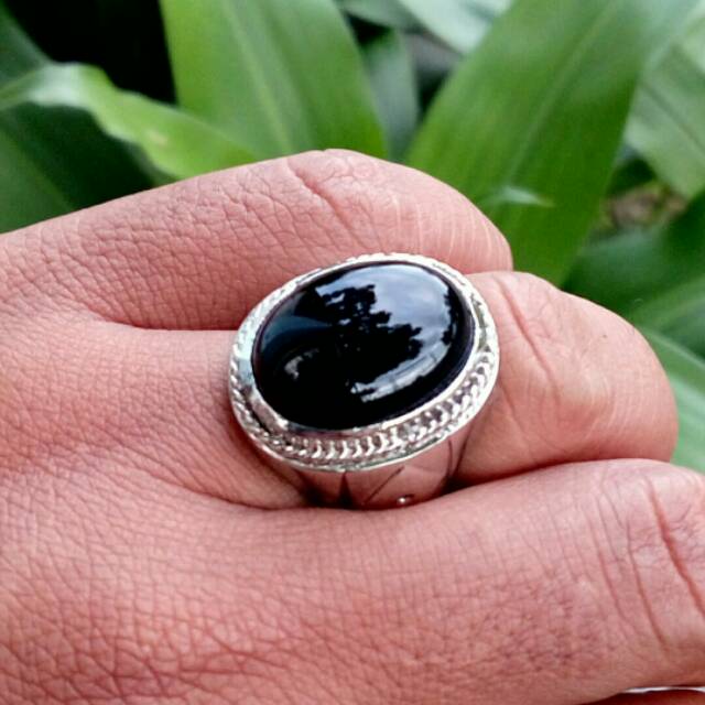 Cincin Batu Akik Black Onyx Hitam Legam Body Glasses