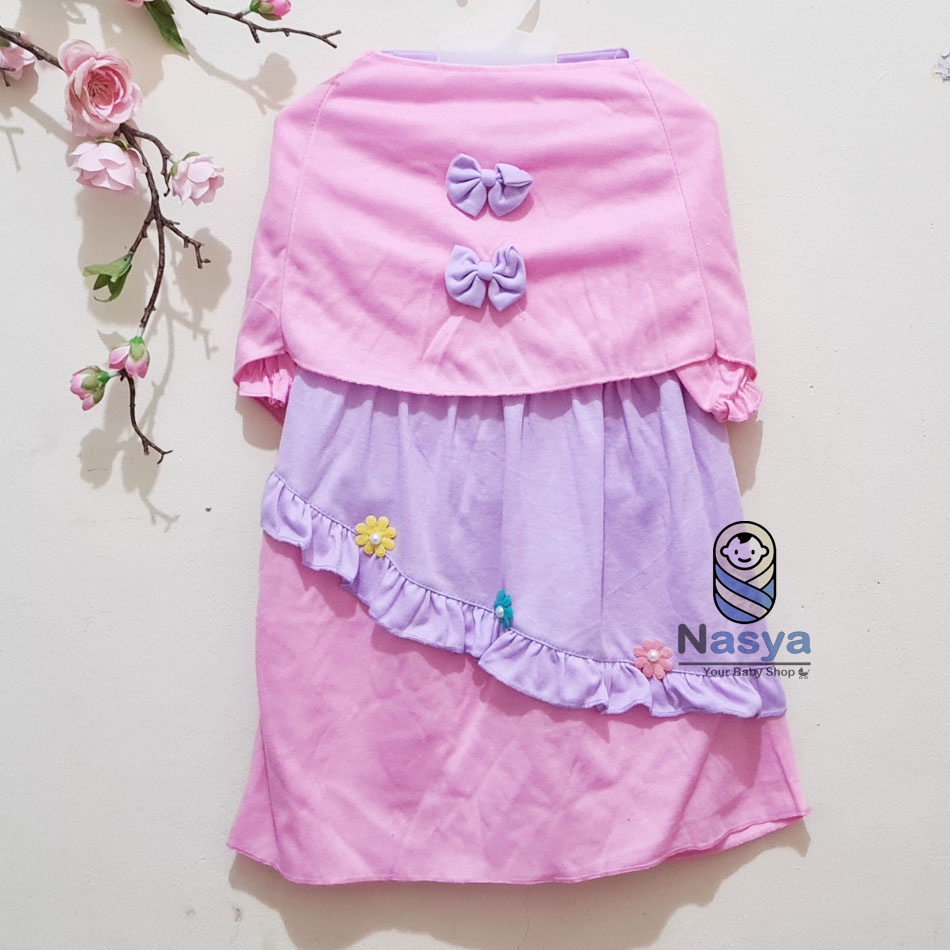 [N-099] GAMIS/baju muslim anak perempuan + jilbab MURAH (6-12m)