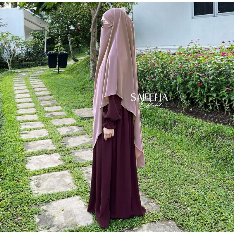 Preloved (pl) Abaya Saleeha, gamis souzan saleha, burgundy , bukan aljenna elmadina aqsamodestwear b
