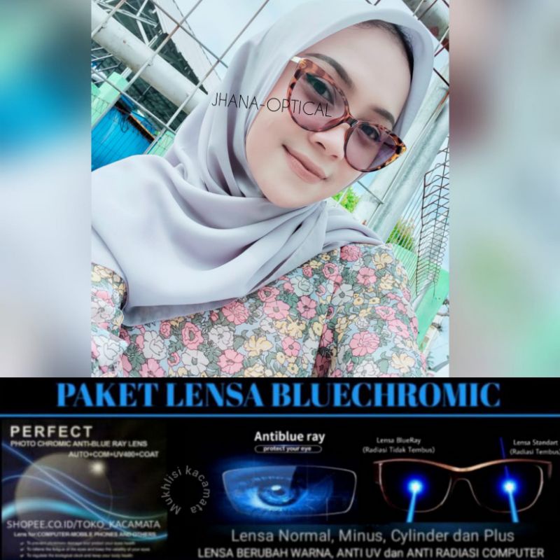 Frame Lensa Bluecromic Anti radiasi|Kacamata paket lensa minus