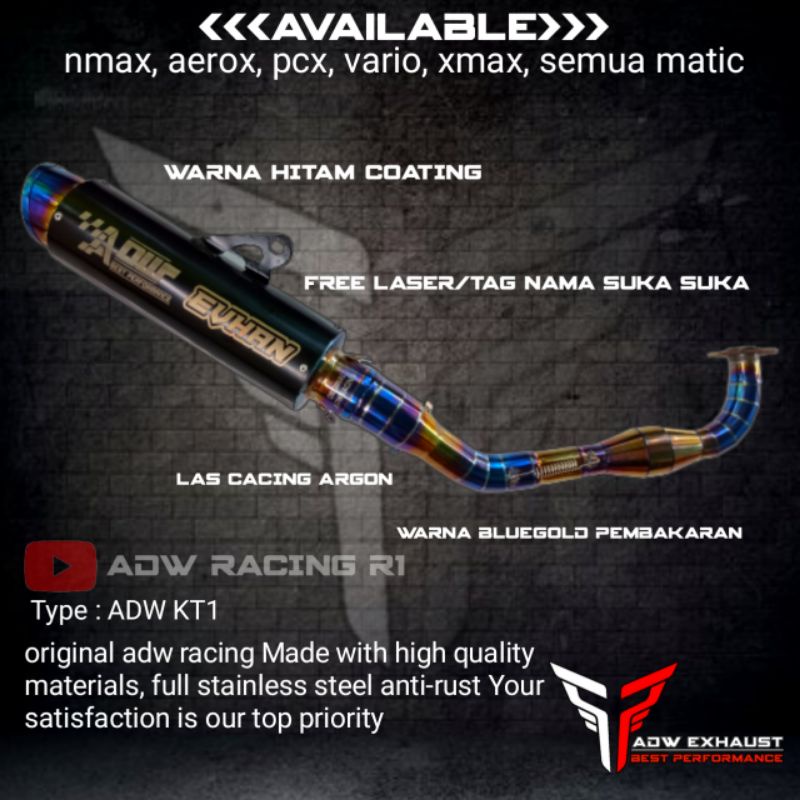 knalpot racing nmax aerox pcx xmax adv lexy vario beat, knalpot racing original adw exhaust coating