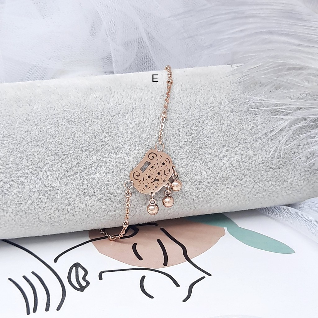 Gelang Titanium Branded Rose Gold Silver Bulat Hitam - BB397