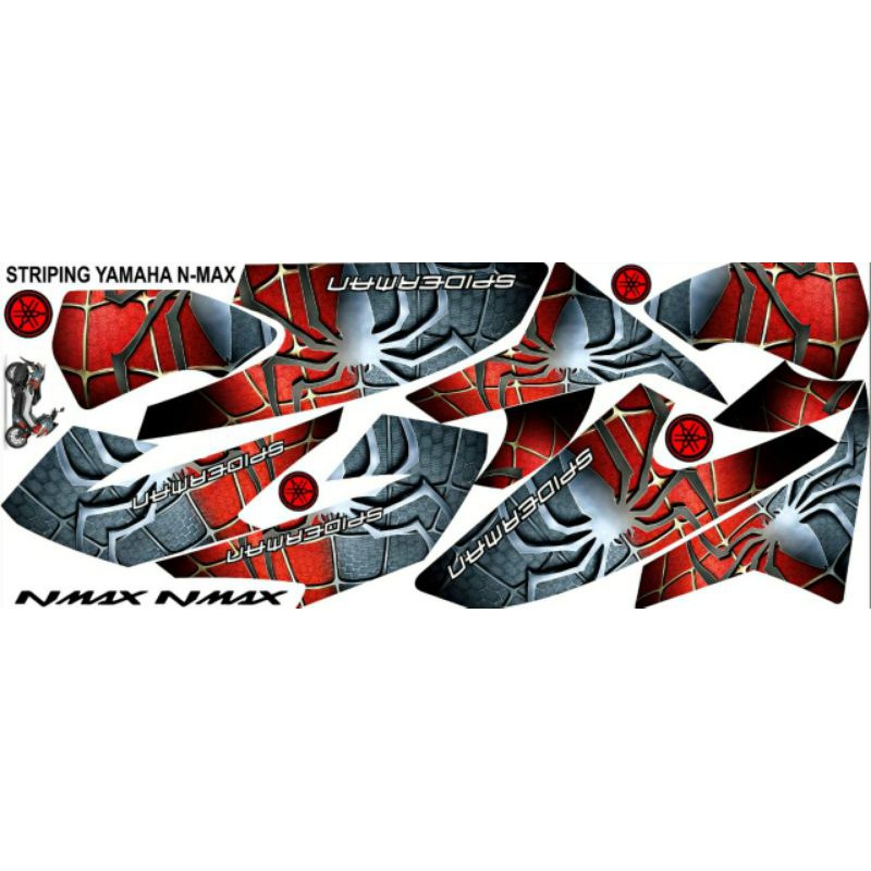 stiker striping nmax semi full kombinasi warna merah spiderman