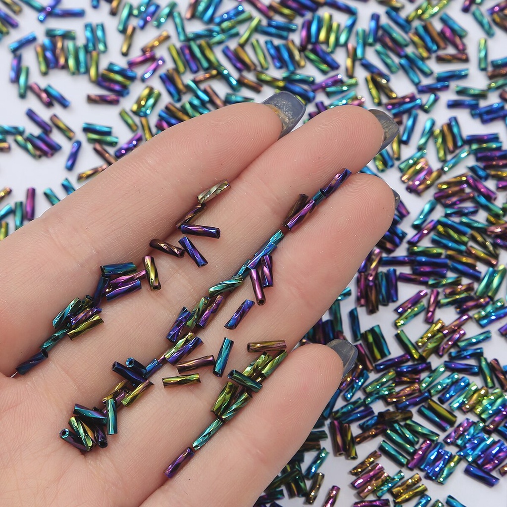 300pcs Manik-Manik Kaca Leptospira 2x6mm Warna Campur Untuk Membuat Perhiasan Diy