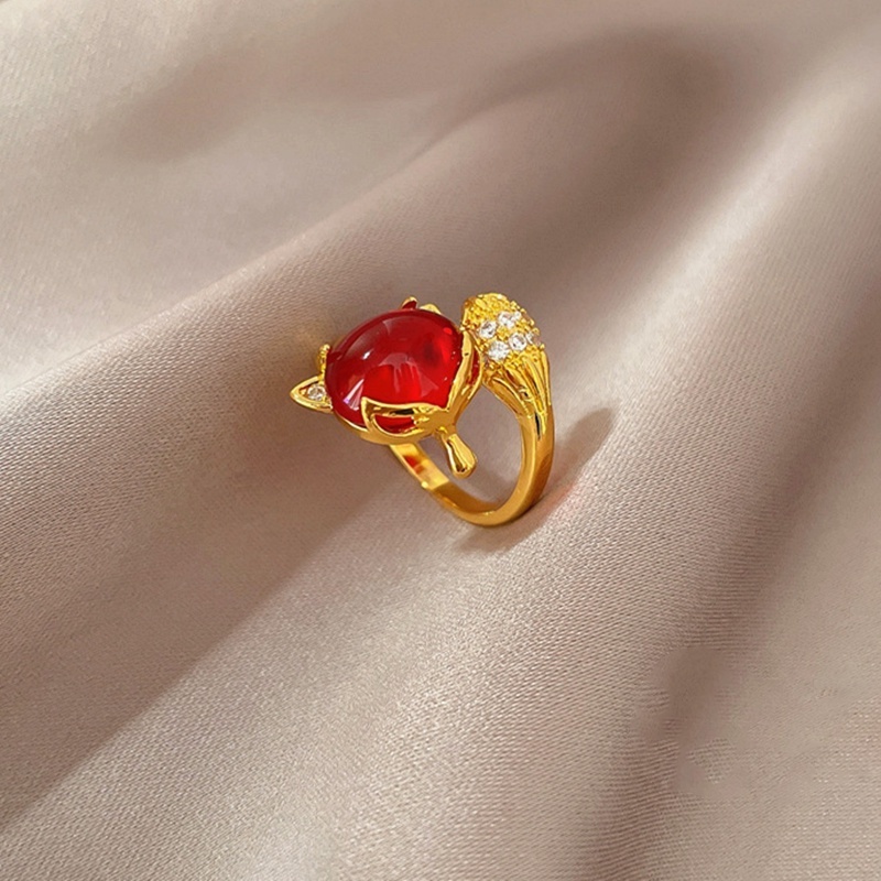 Cincin Titanium Wanita Adjustable Anti karat 18k Emas Rubah Ruby Berlian aksesoris Korea