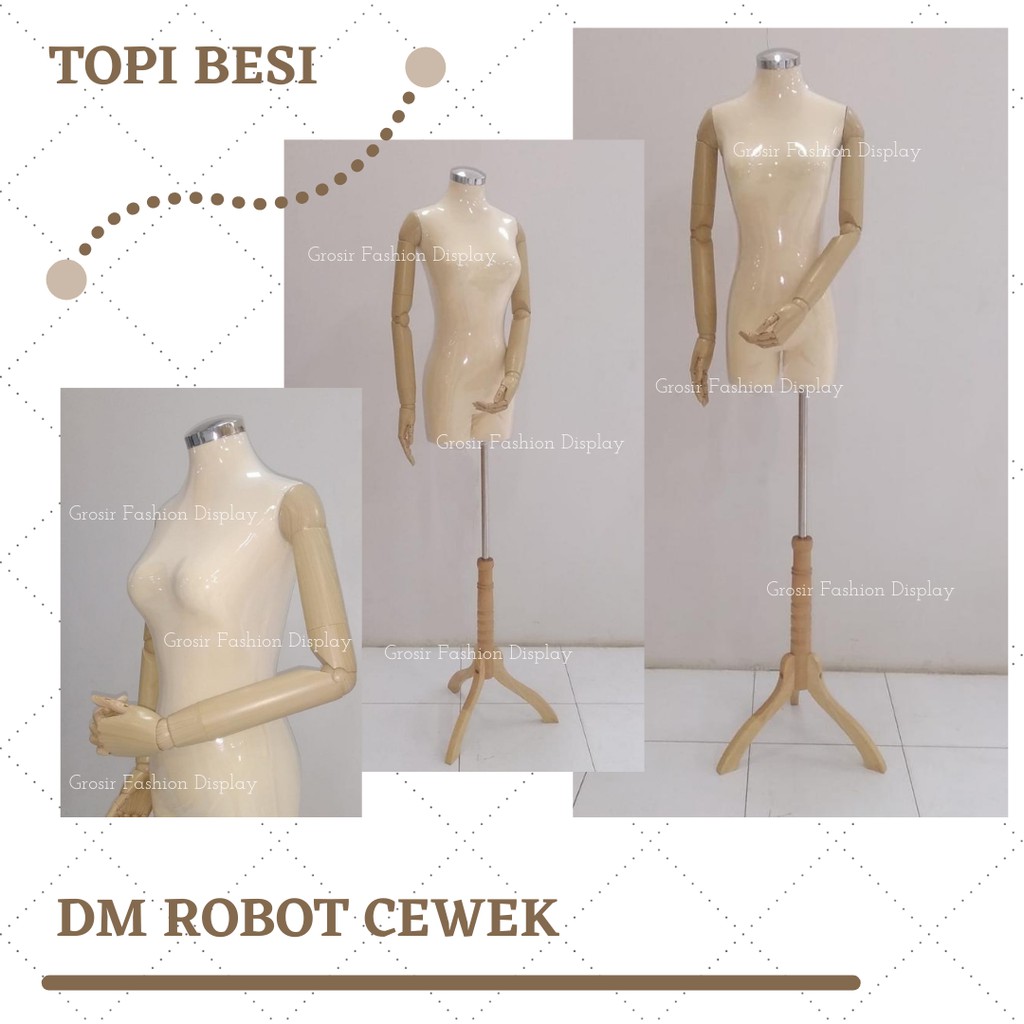 Patung Manekin DM Setengah Badan Topi Besi Tangan Kayu Manekin Tangan Robot-BH