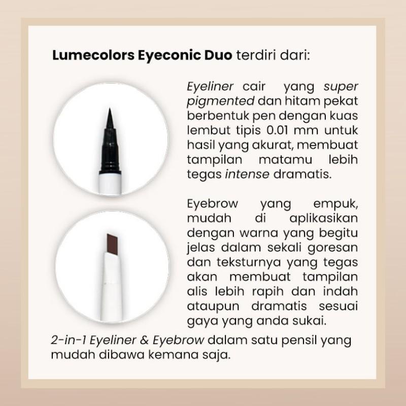 Lumecolors Eyeconic Duo Eyebrow dan Eyeliner 2in1 Lumecolors Pensil Alis dan Eyeliner Waterproof dan Tahan Lama Plus Brush