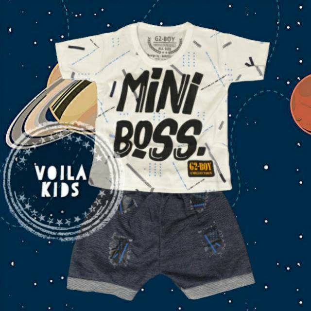 G2 BOY SETELAN ANAK BAYI LAKI LAKI BAJU KAOS JEANS MINI BOSS 6 BULAN - 1 TAHUN COD semi denim jeans