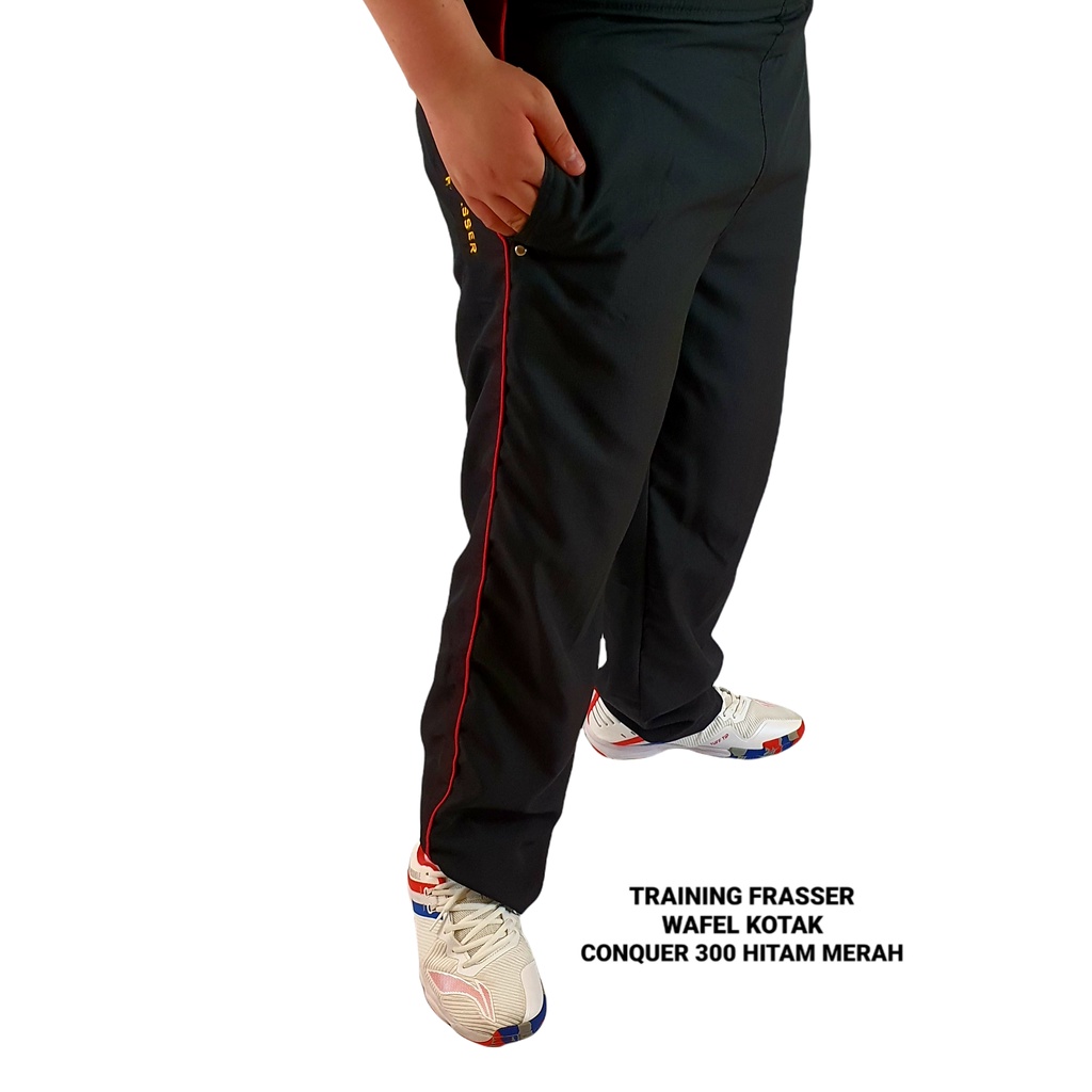 Frasser Celana Training Gym Fitness Celana Running Frasser Conquer 300 Wafel Kotak Hitam Merah