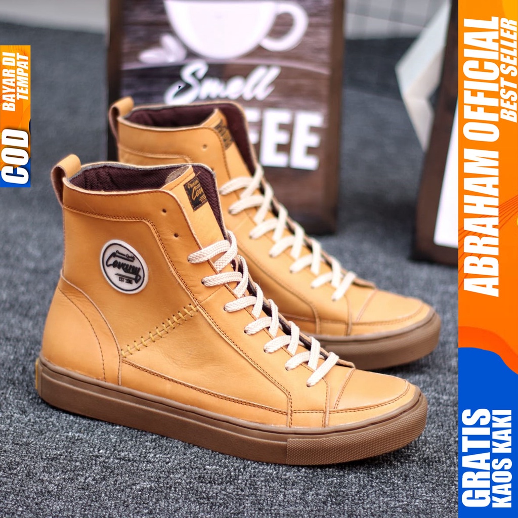 Sepatu Formal Kulit Asli Full Hitam Tali Pantofel Kerja Pria Abraham Dante High