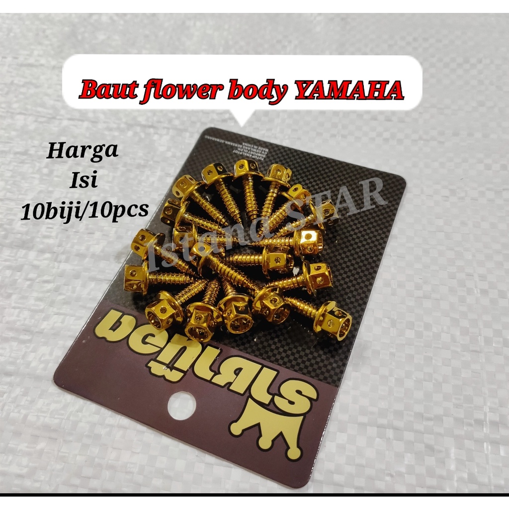 ( NEW FOTO ASLI ) BAUT PROBOLT BODY FLOWER YAMAHA HENG GOLD STAINLESS FULL BODY Lexi Aerox Fino Vixion Mio Xride Jupiter Xmax Nmax Byson R15 R3 Nouvo Freego Vega YZF WR155 Grand Soul ORIGINAL BAUT BADAN MOTOR EMAS HARGA 10