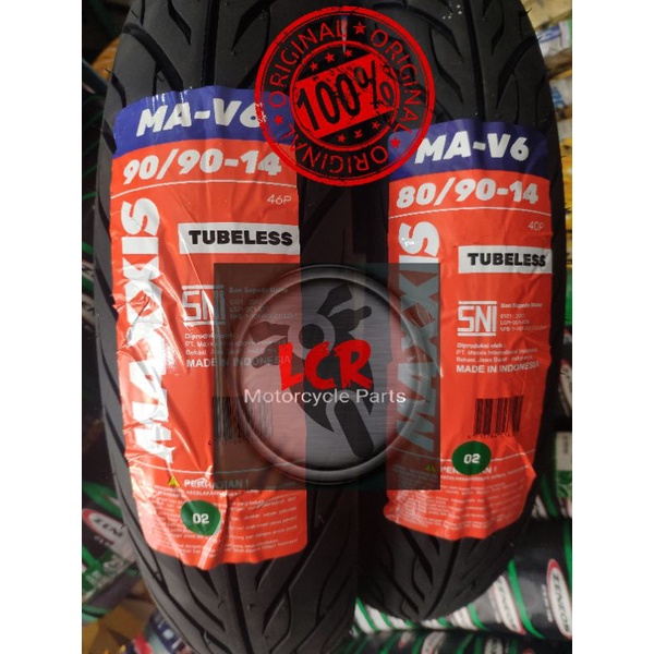 [ASLI 100%] Paket Ban Tubles Matic // 80/90 + 90/90-14 Maxxis MA-V6 1Set Tubeless Motor Metik Ukuran