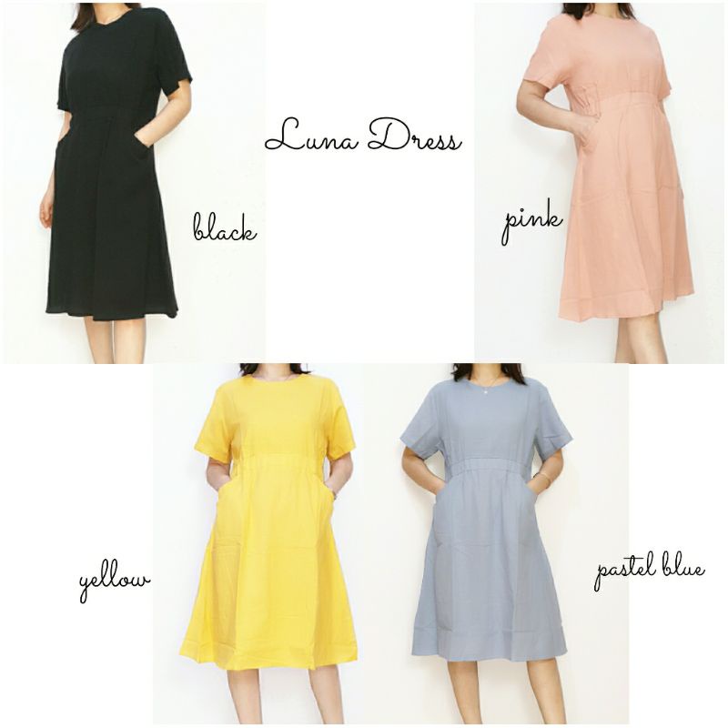 Dress Katun Polos Lengan Pendek Model Korean, Luna Dress#