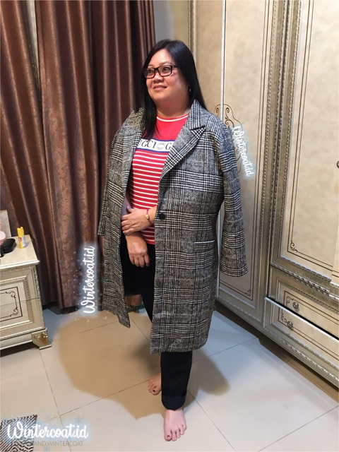 S-8XL Long wool coat wanita jaket winter cewek jumbo plaid mantel women panjang korea big size