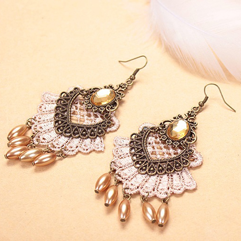 Hu Hu Hu Hu Hu Alat Bantu Pasang Kacamata♡ 1 Pasang Anting Kait Gantung Wanita Desain Renda Hollow Hias Berlian Imitasi Untuk Halloween