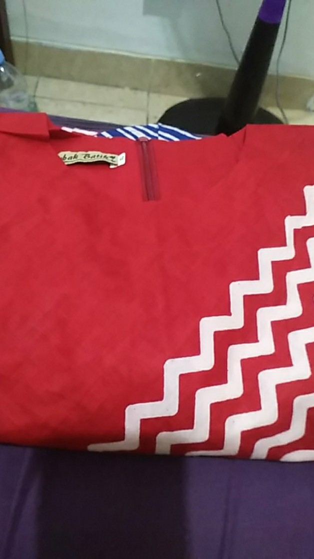 Baju Batik Wanita Atasan Tunik Lancip Motif Salur Tenun Katun Adem New Modern Seragam Pesta Resespsi