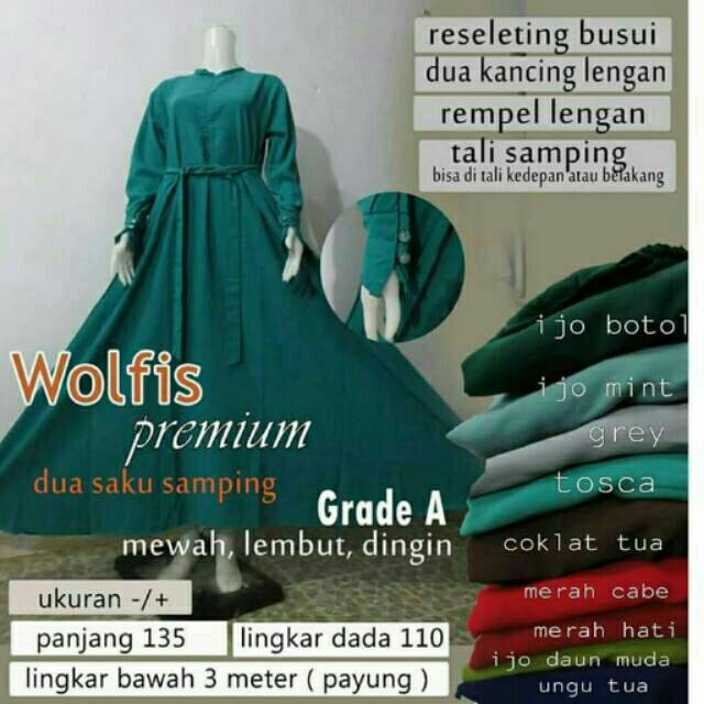 Terbaru!! Gamis Wolfis Grade A / Wolfis Premium Dua Saku Kantung / Wolfis Super Soft Nyaman Dipakai