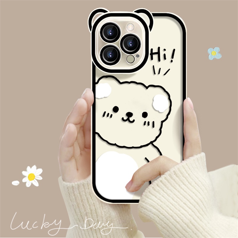 Soft Case Silikon TPU Motif Beruang Untuk Compatible for iPhone 14 13 12 11 Pro Max X Xr Xs Max SE 2020 iPhone 8 7 6 6s Plus Bear Selfie Cute Couple Phone Case Lens All-Inclusive Soft Silicone Shockproof Phone TPU Back Cover