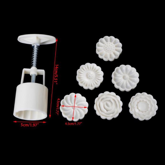 Yp2751 Cetakan Kue Bulan Bentuk Bulat Dengan 6Pcs Stempel Bunga Olshop.Brussel