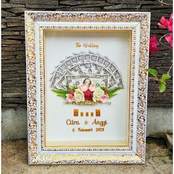 MAHAR FRAME MAHAR PIGURA MAHAR UANG MAHAR EMAS BATANG LOGAM MULIA RUSTIC