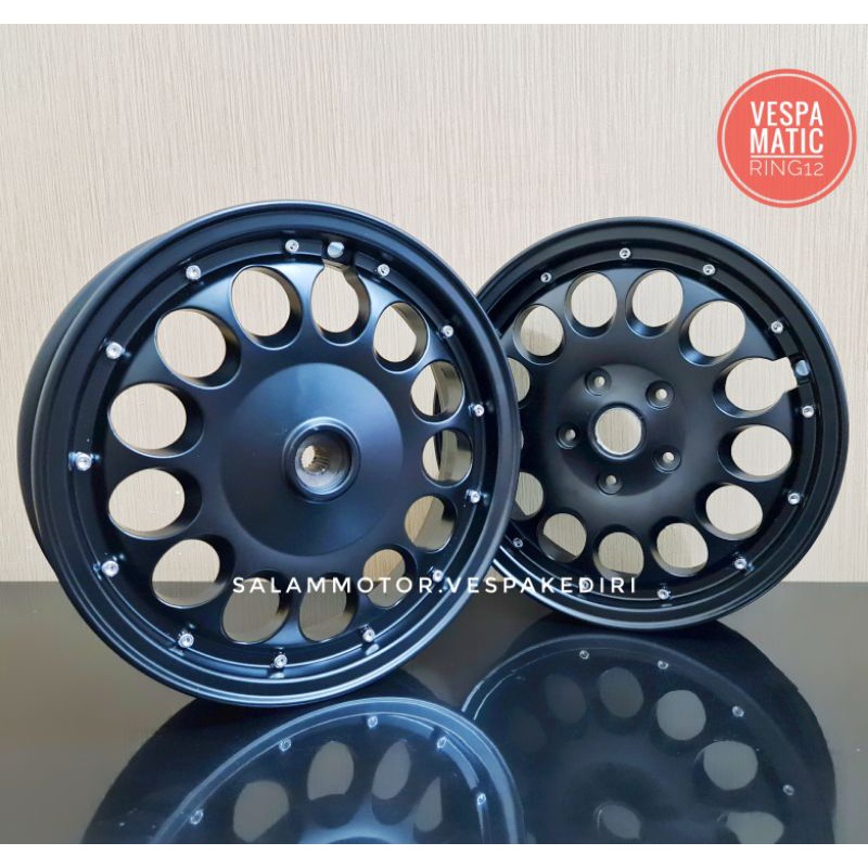 Velg Vespa Matic Vrossi ALFA HITAM set dpn blkg Rear + Front Ring 12 TUBELESS sprint primavera lx s 
