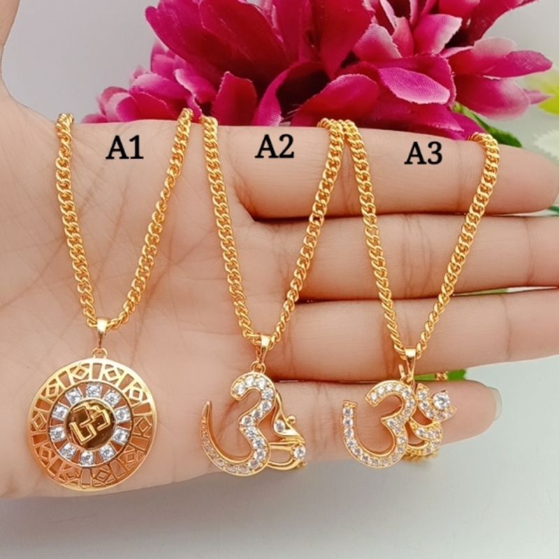 Kalung liontin omkara permata sirkon lapis emas impor tercantik
