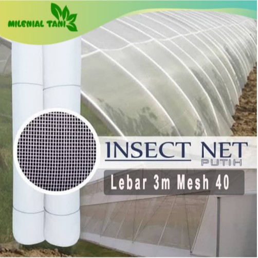 Insect Net Screen Net Green House Hidroponik Putih Mesh 40 Lebar 3 Meter - Permeter