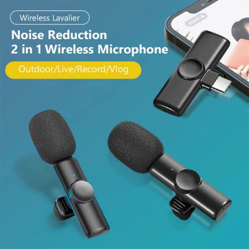 Lavalier Mic Clip On Wireless Type C Dual Microphone / 2 Mic