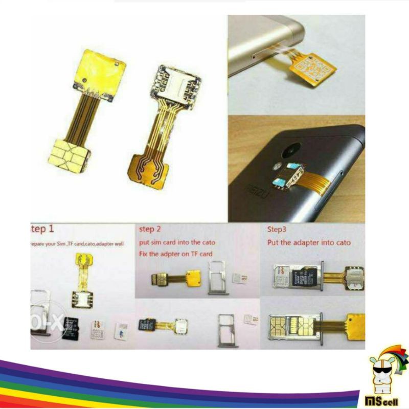 adapter dual Sim Card Nano to nano sim hybrid kabel flexible extender - Penghubung Memory dengan Sim