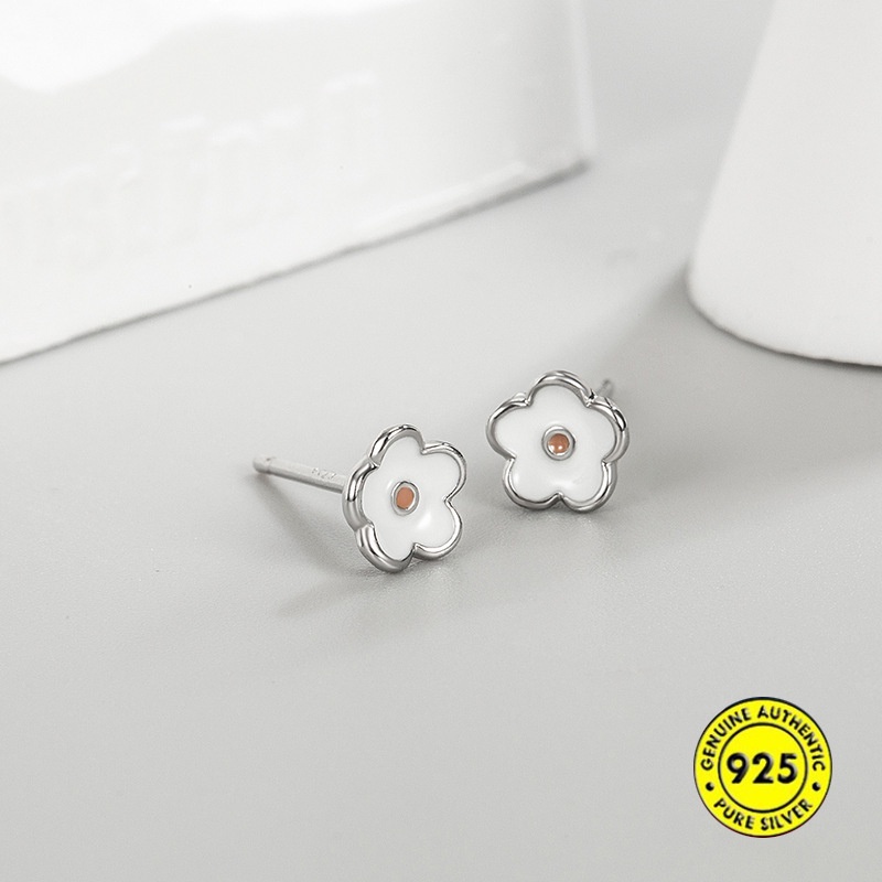 Anting Stud Sterling Silver Bentuk Bunga Kecil Warna Kontras Untuk Wanita