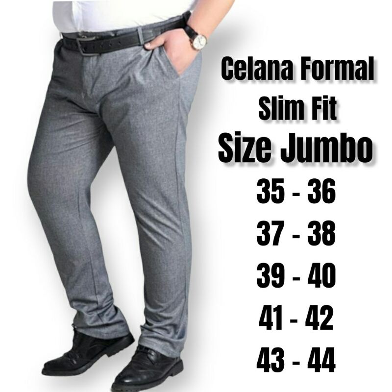 Leeza_9181 Celana Formal Celana Kantor Slimfit Jumbo Pria Hitam &amp; Abu tua (42 - 48)