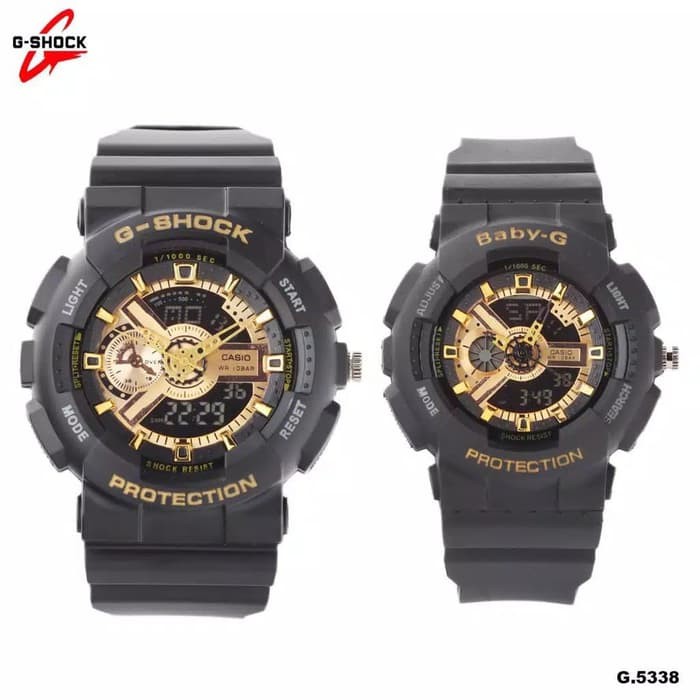 Jam Tangan Couple / G Shock + Free Batre Cadangan + Studio Jam Grosir - Hitam Gold