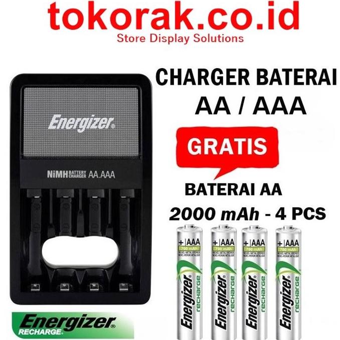 [Ready] Charger Baterai Aa / Aaa + 4 Baterai Aa 2000 Mah Energizer Maxi [Baterai]