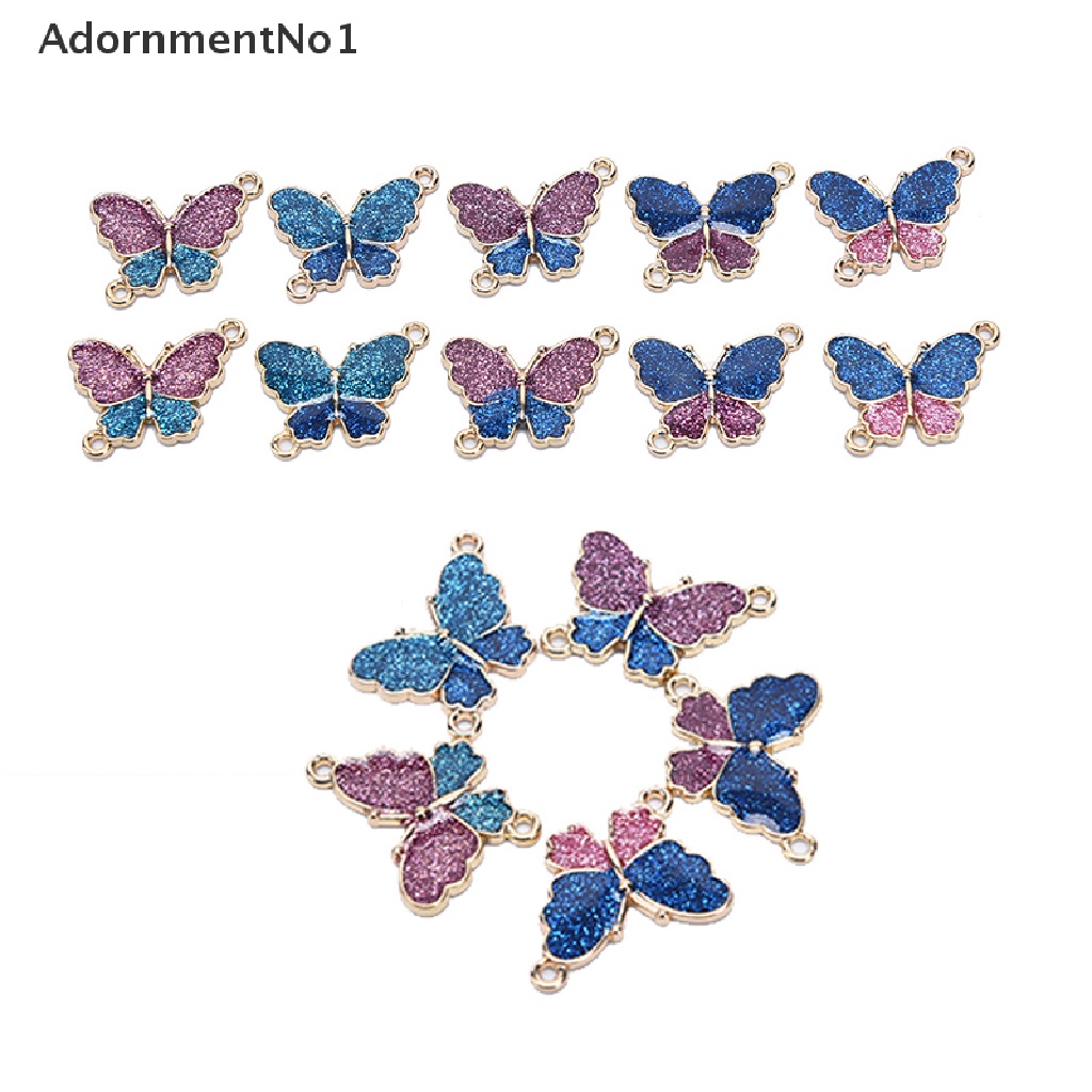 (AdornmentNo1) 10pcs / Kantong Charm Butterfly Enamel Berkilau Untuk Membuat Perhiasan DIY